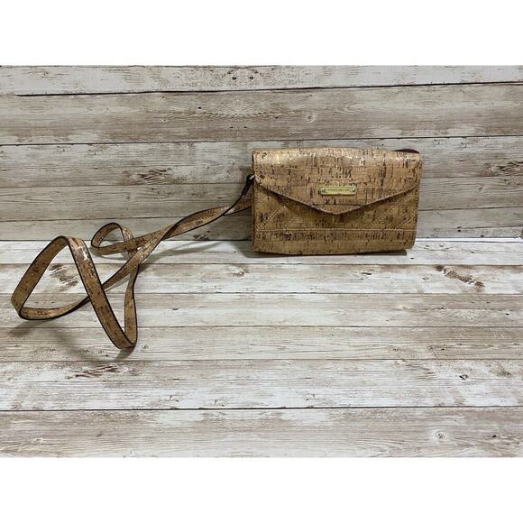 Anne Klein Purse Womens Tan Small Crossbody Cork Design Faux Leather - Picture 2 of 16
